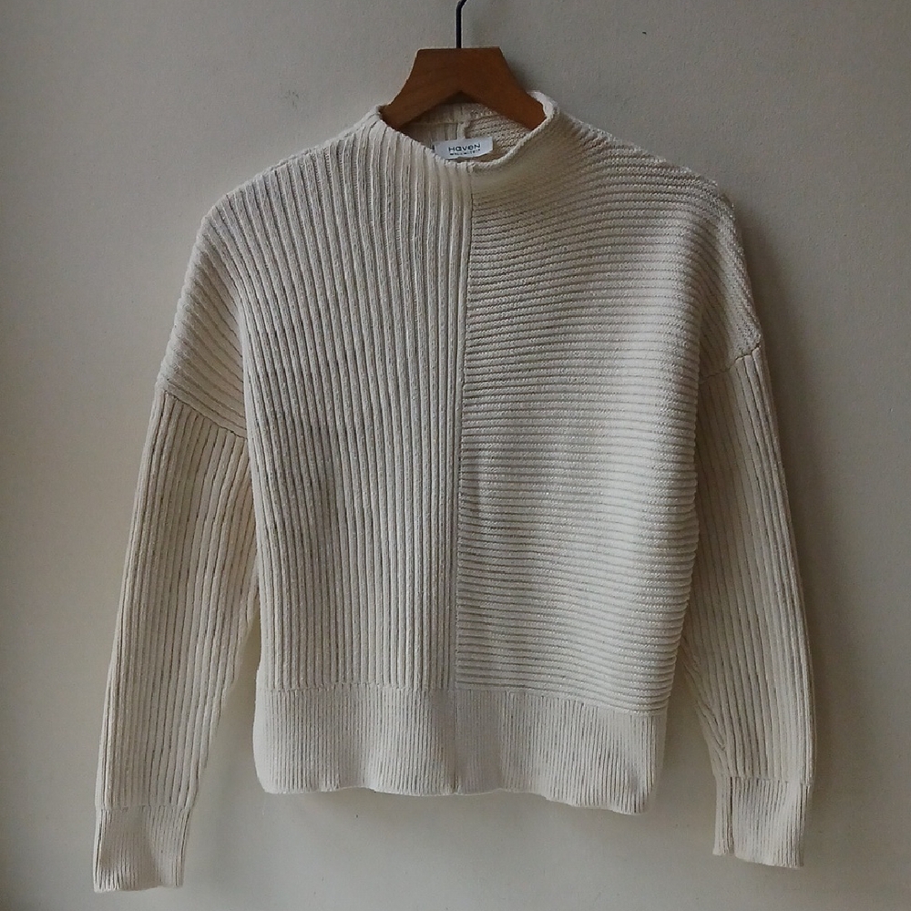 Haven Cotton Mock Neck Sweater Cream Women's Small